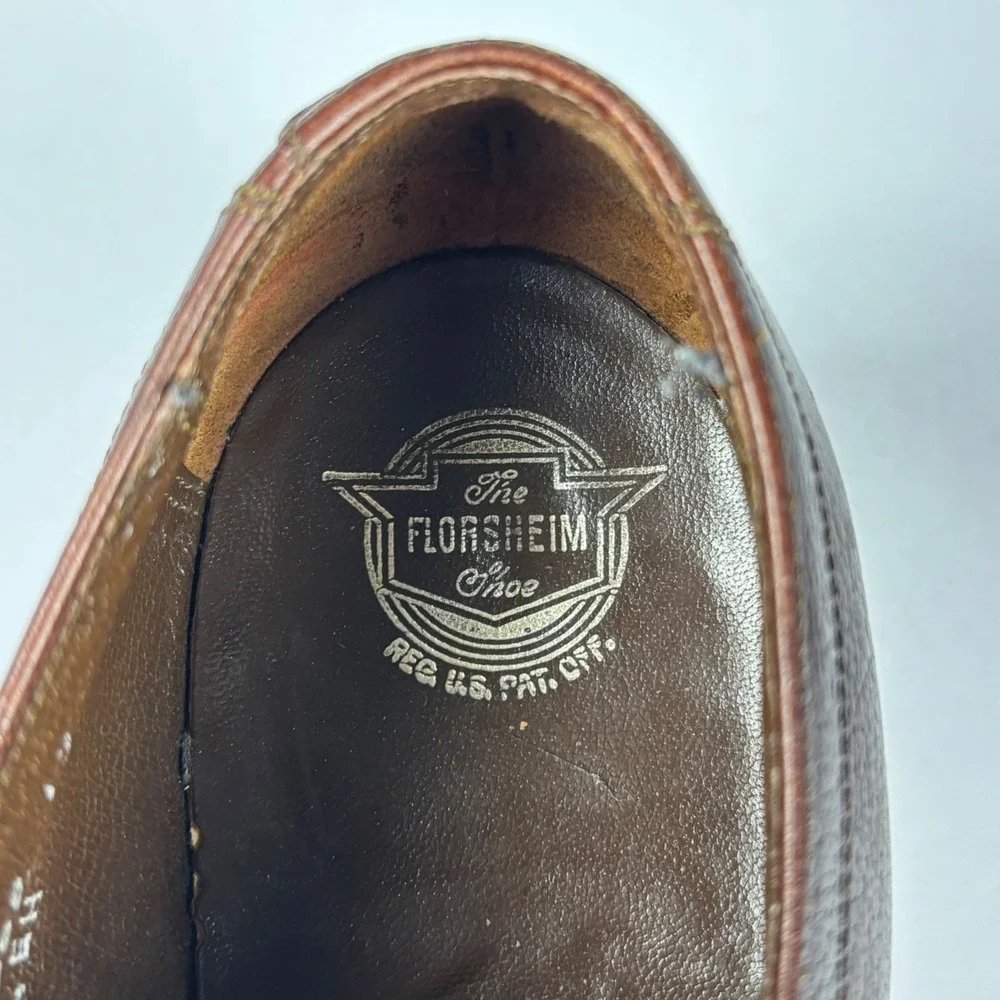 Vintage Florsheim Apron Toe Blucher Pebbled Leather Dress Shoes 8.5 E Burgundy